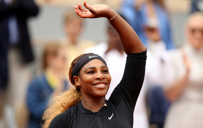 Serena Williams celebrates victory during her ladies singles first round match at the 2019 French Open on May 30, 2019, in Paris, France.